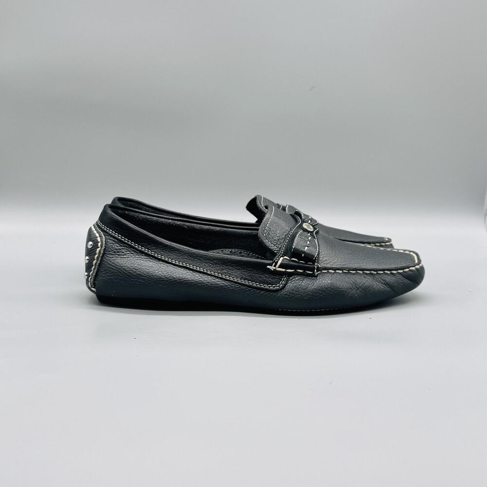 Cole Haan Shoes Womens 10 Blue Black Leather Studded Loafer Flats Bow Vintage
